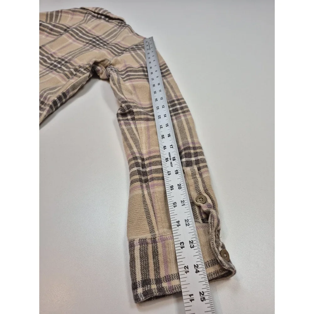 Patagonia Fjord Flannel Shirt Womens 14 Beige Organic Cotton Plaid Long Sleeve